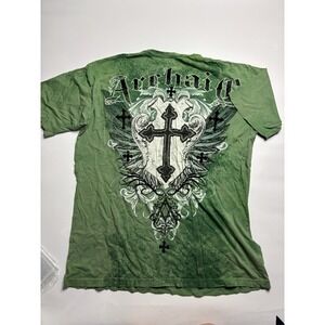 Vintage Y2K Archaic by Affliction Mens 2XL T Shirt Crewneck Graphic Green Metal